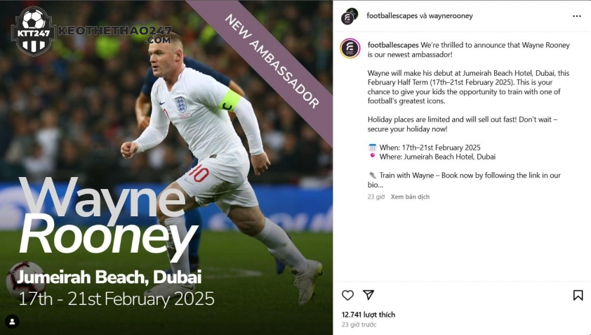Rooney trở thành đại sứ cho Football Escapes Rooney trở thành đại sứ cho Football Escapes